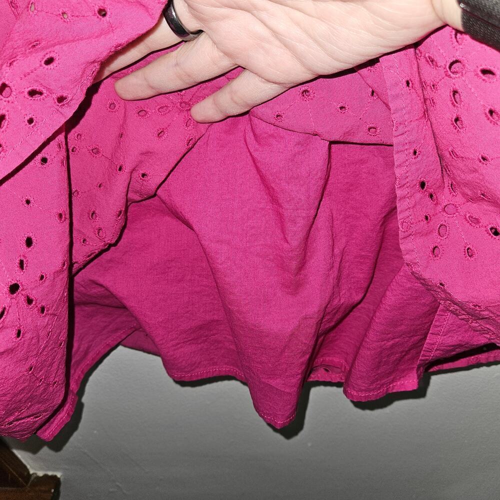 Ann Taylor LOFT Pink Dress Eyelet V-neck Flutter Sleeve Size Small Petite Cotton - Picture 4 of 8